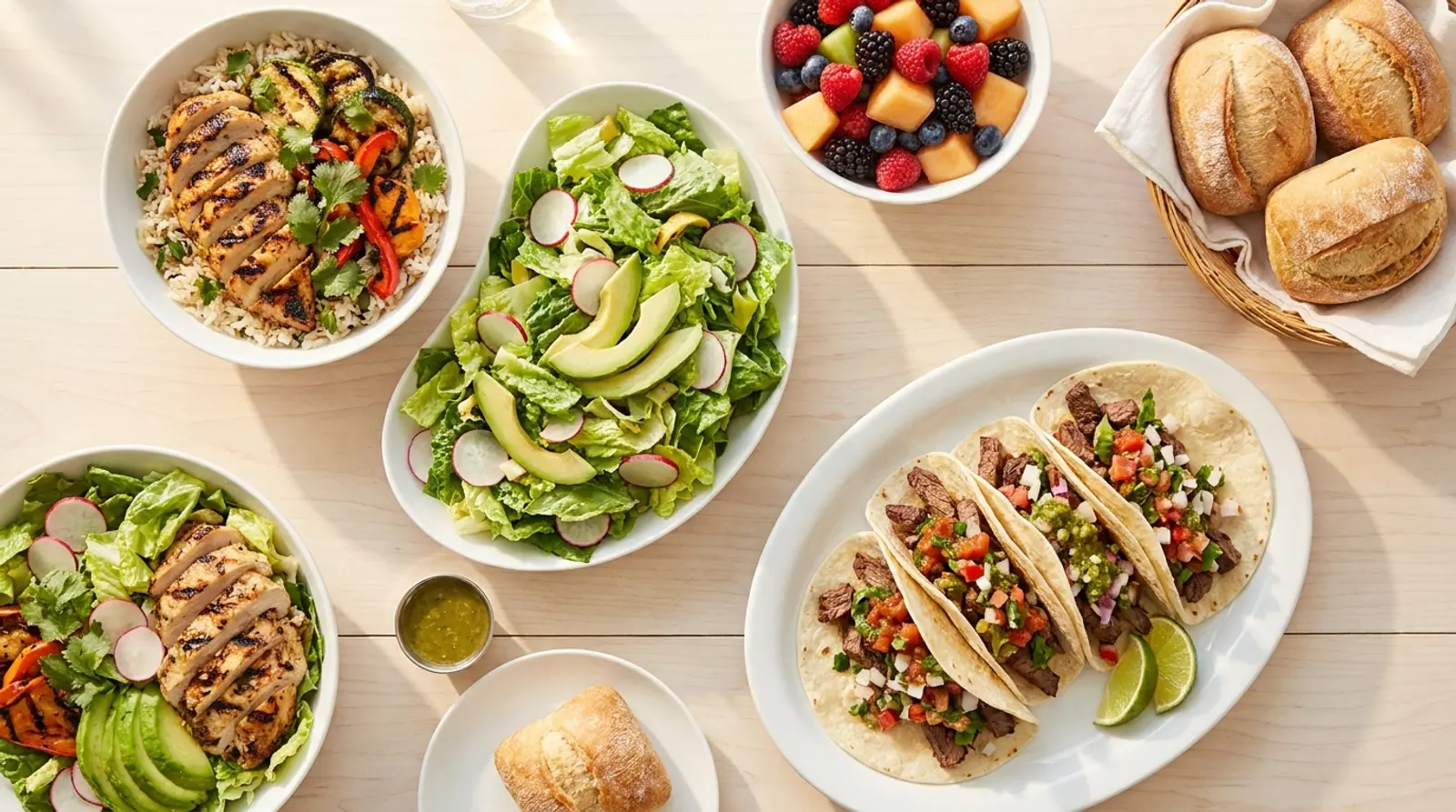 A spread of fresh prepared food